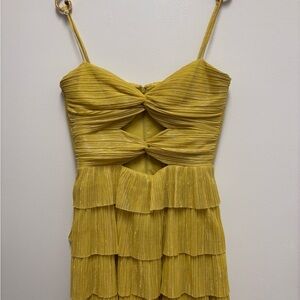 Yellow Pleated Women's Dress